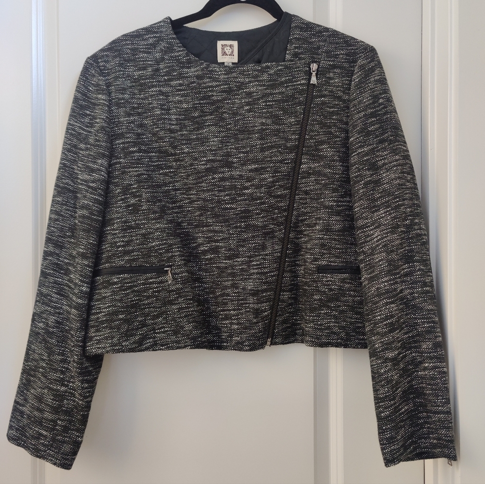Anne Klein Motorcycle Asymmetrical Zip Front Office Edgy Minimalist Jacket 16